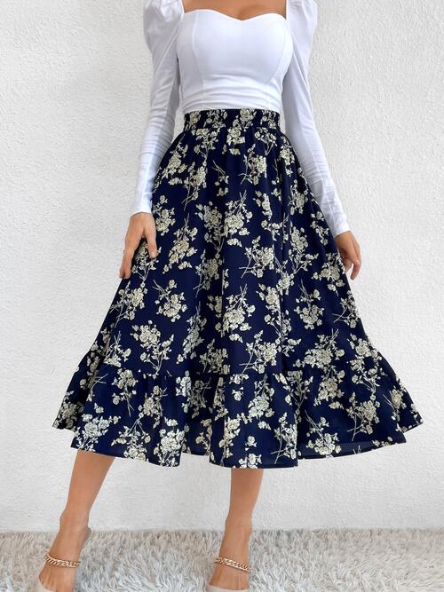 Multicolor Floral Printed Midi Skirt