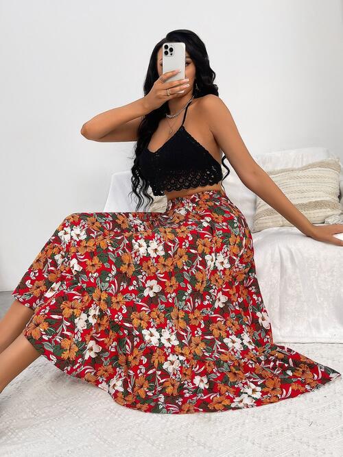 Multicolor Floral Printed Midi Skirt