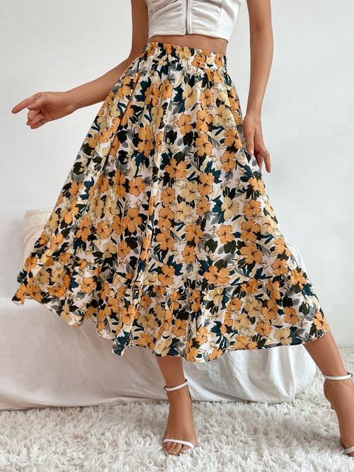 Multicolor Floral Printed Midi Skirt