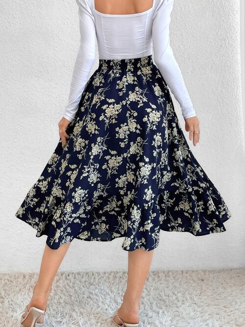 Multicolor Floral Printed Midi Skirt