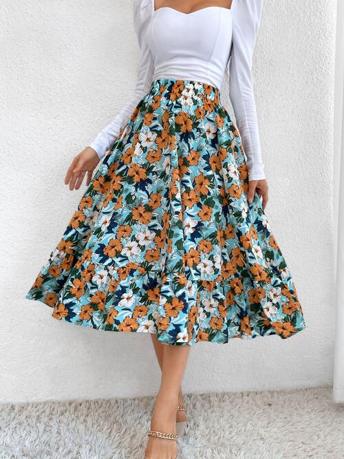 Multicolor Floral Printed Midi Skirt