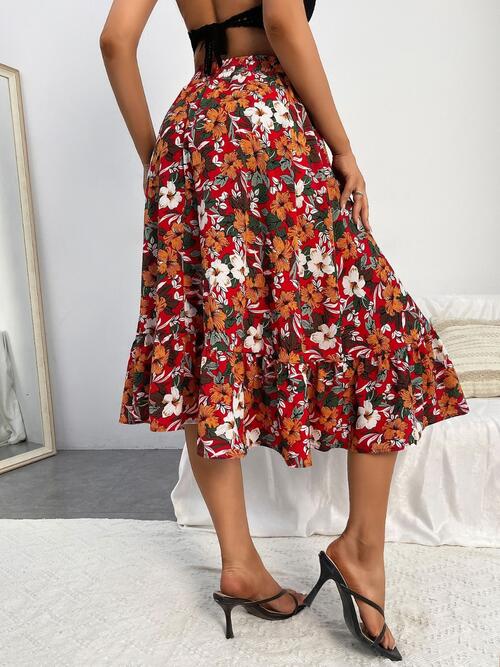 Multicolor Floral Printed Midi Skirt