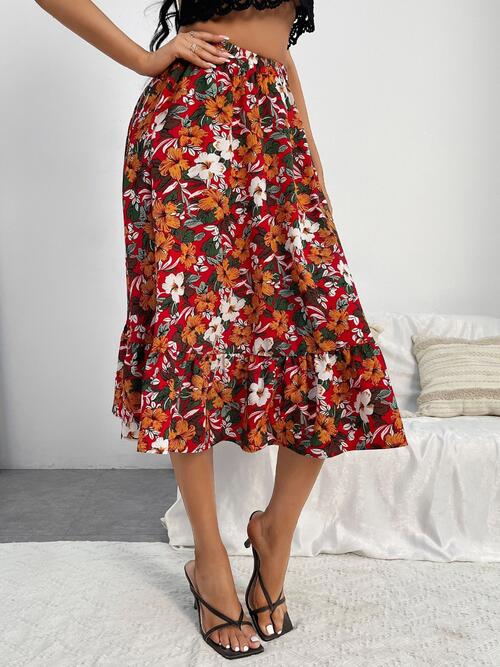 Multicolor Floral Printed Midi Skirt