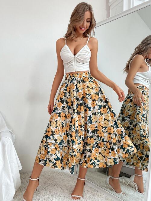 Multicolor Floral Printed Midi Skirt