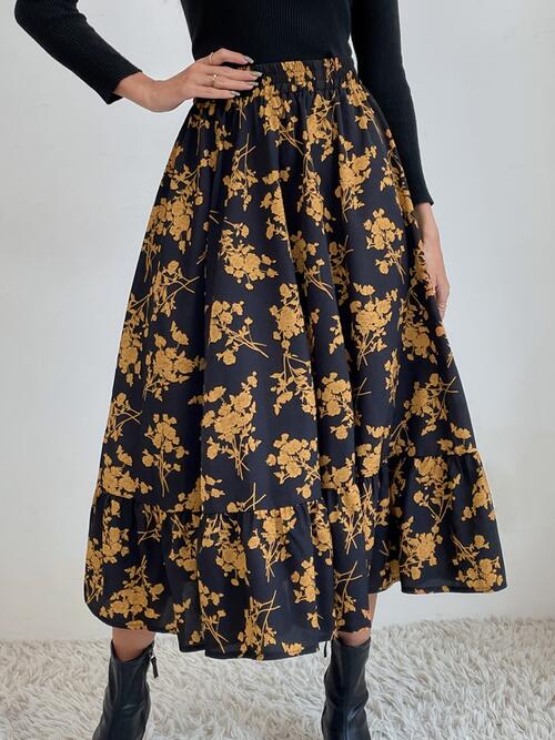 Multicolor Floral Printed Midi Skirt