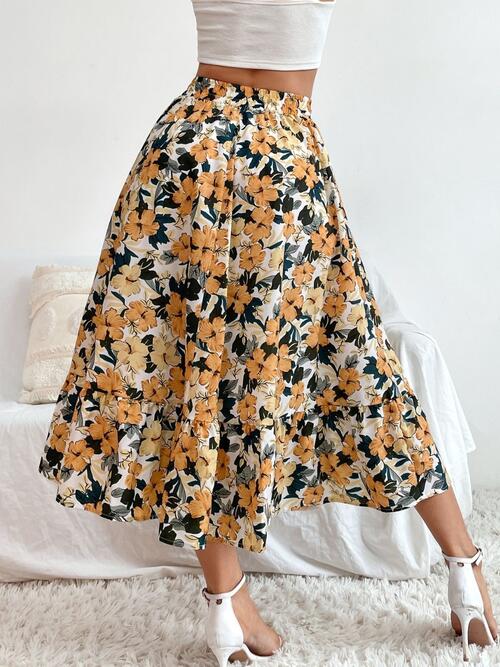 Multicolor Floral Printed Midi Skirt