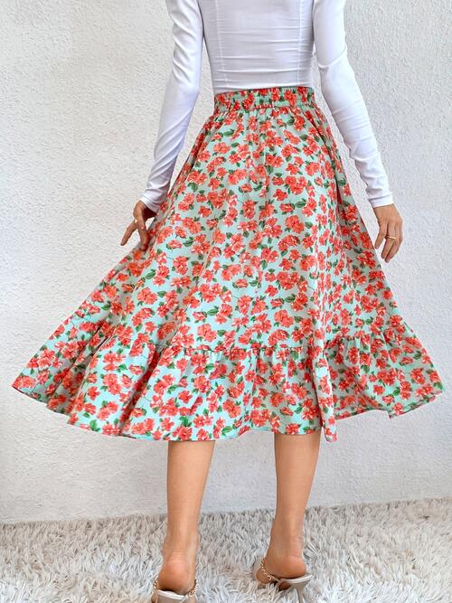 Multicolor Floral Printed Midi Skirt