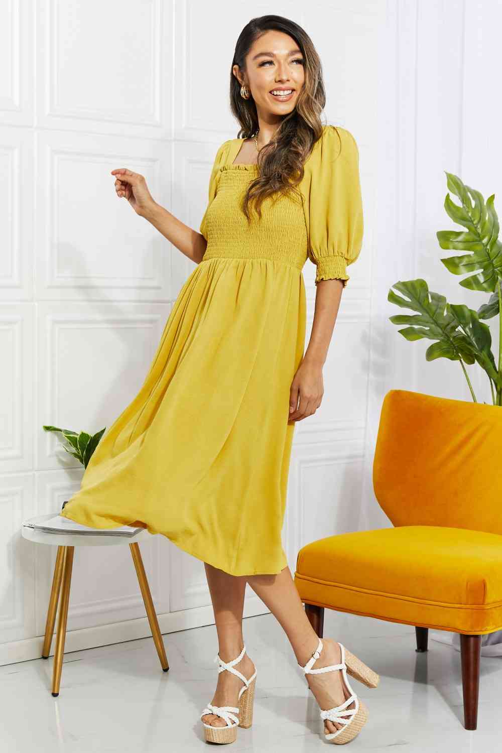 Forever Mustard Midi Dress