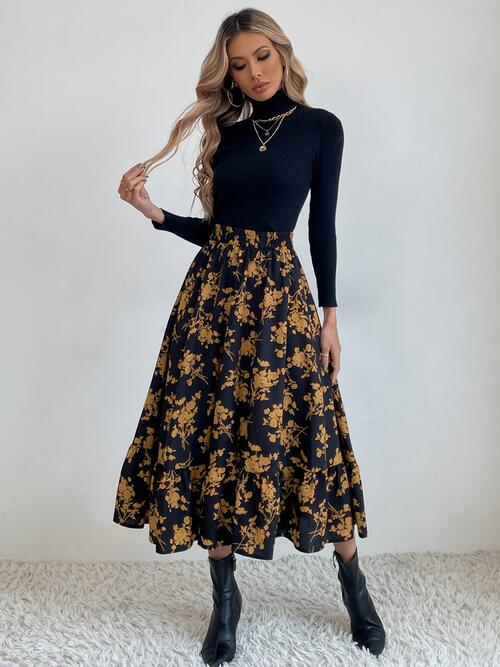 Multicolor Floral Printed Midi Skirt