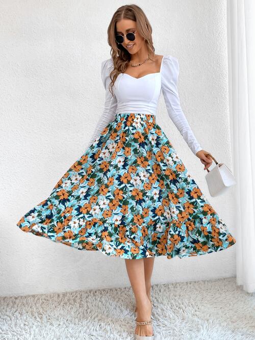 Multicolor Floral Printed Midi Skirt