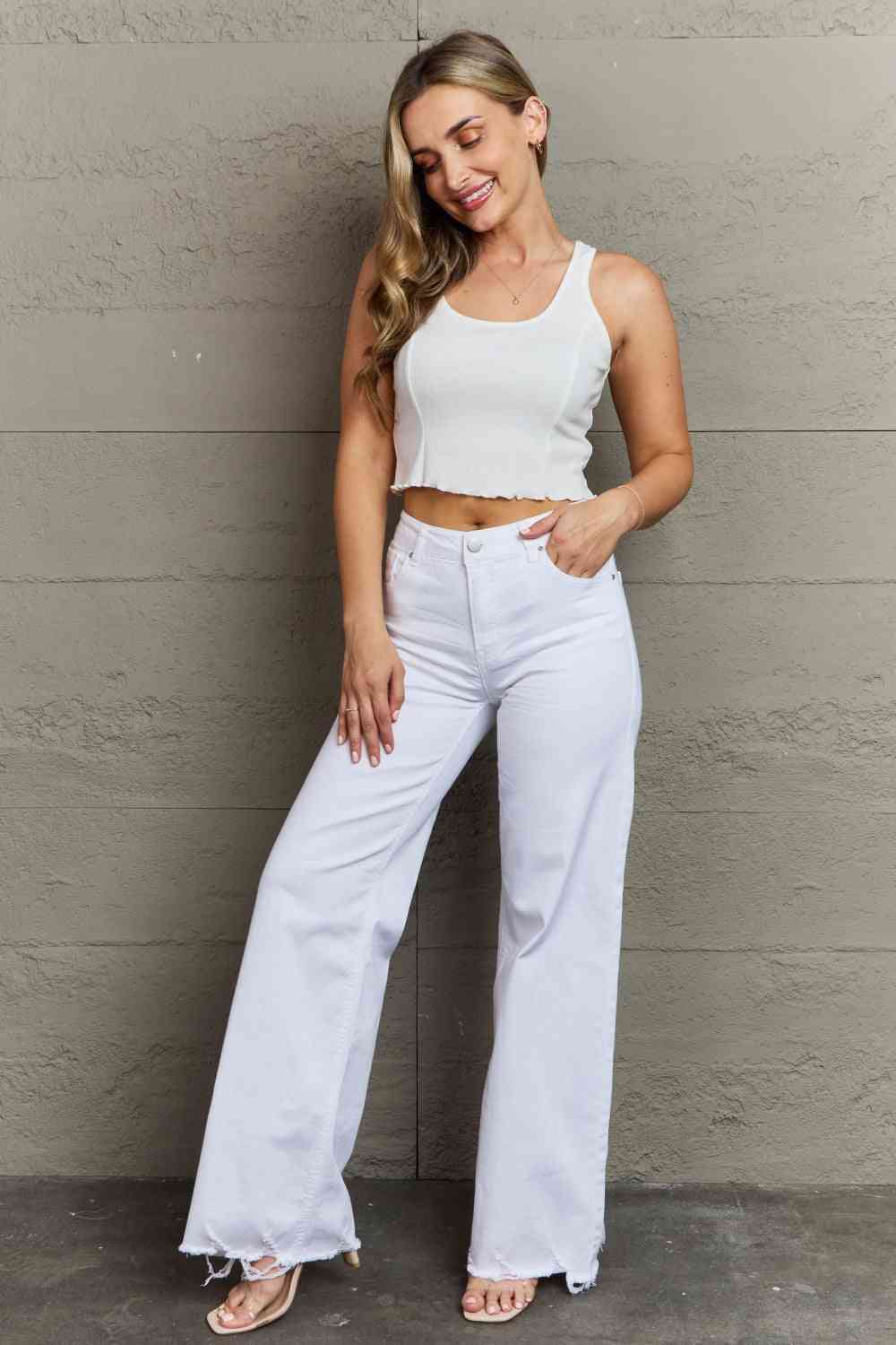 Sing the Hem Wide Leg White Jeans