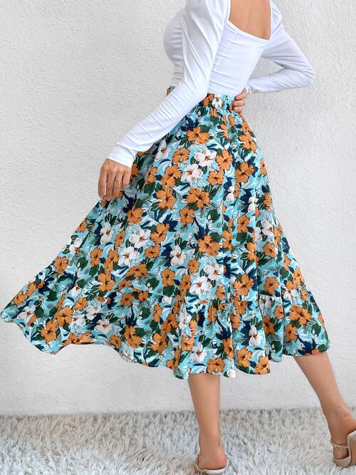 Multicolor Floral Printed Midi Skirt