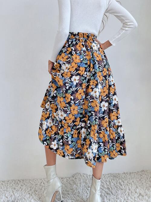 Multicolor Floral Printed Midi Skirt