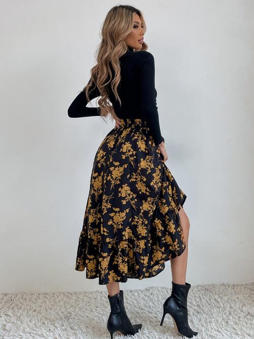 Multicolor Floral Printed Midi Skirt