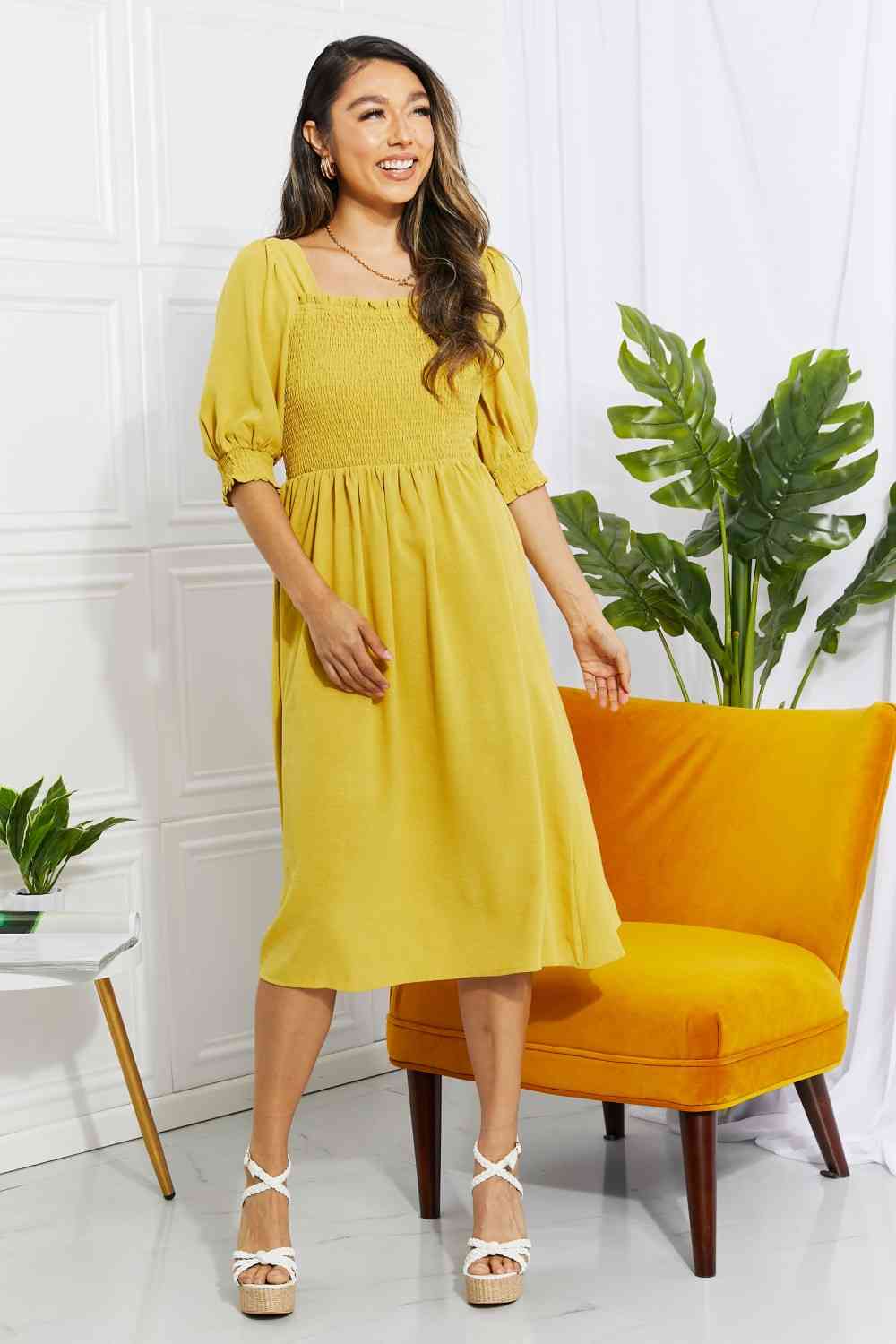 Forever Mustard Midi Dress