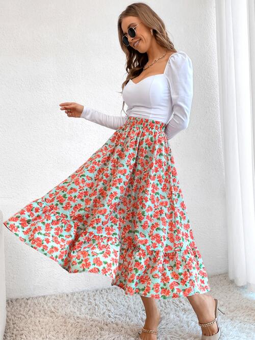 Multicolor Floral Printed Midi Skirt